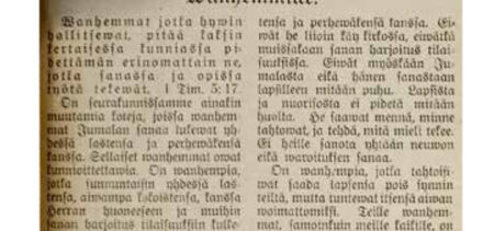 Vanha artikkeli Siunausta koteihin -lehdestä otsikolla Wanhemmillew