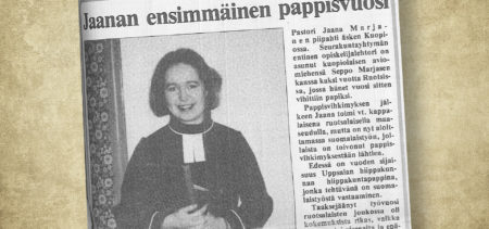 Vanha lehtiartikkeli, jossa Jaana Marjasen kuva.