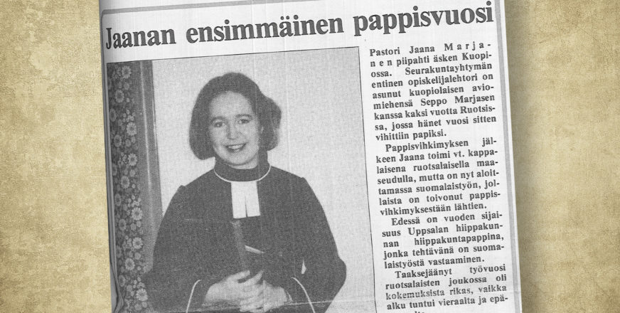 Vanha lehtiartikkeli, jossa Jaana Marjasen kuva.